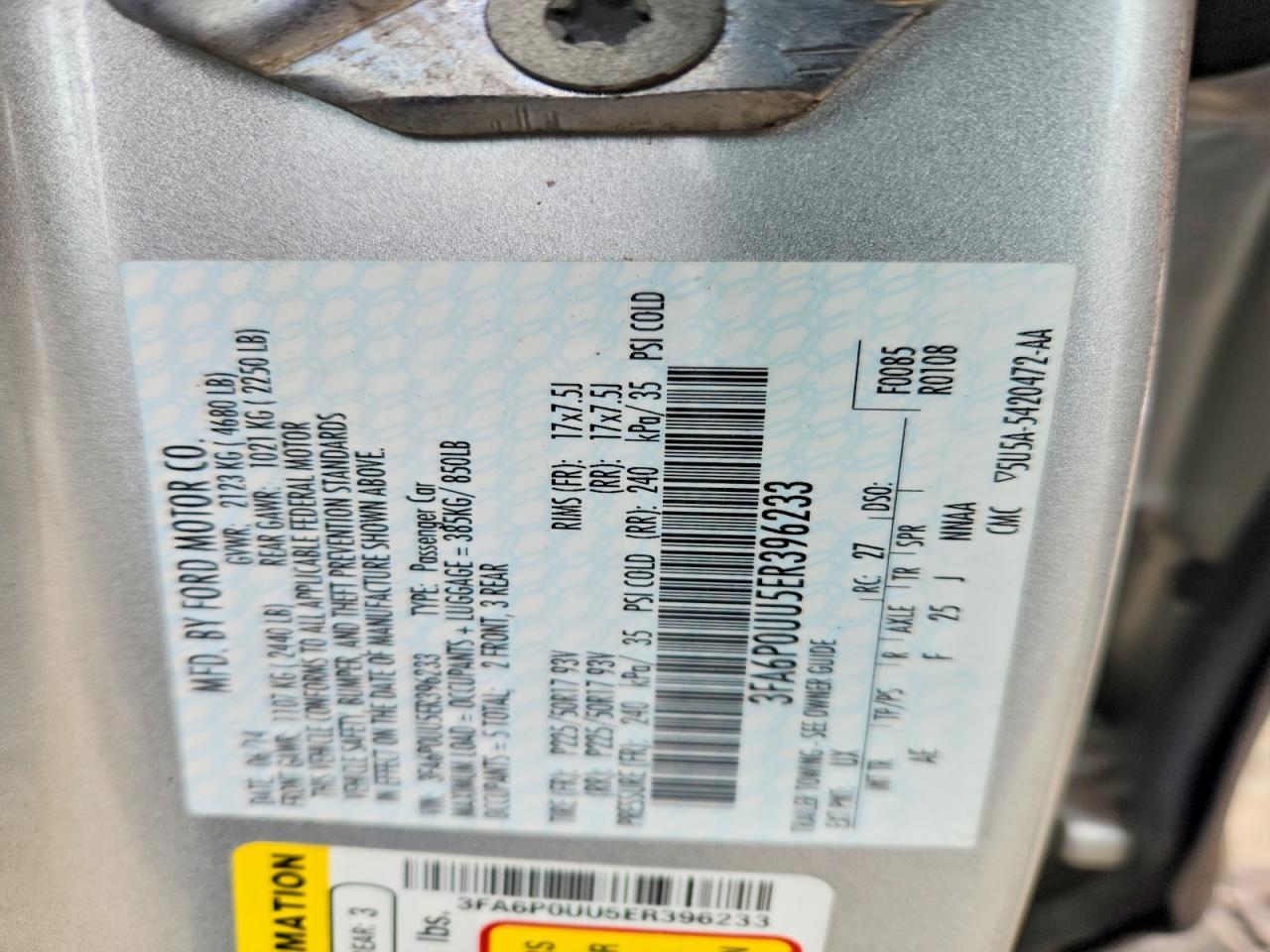 2014 FORD FUSION S HYBRID — Фото 13 из 13