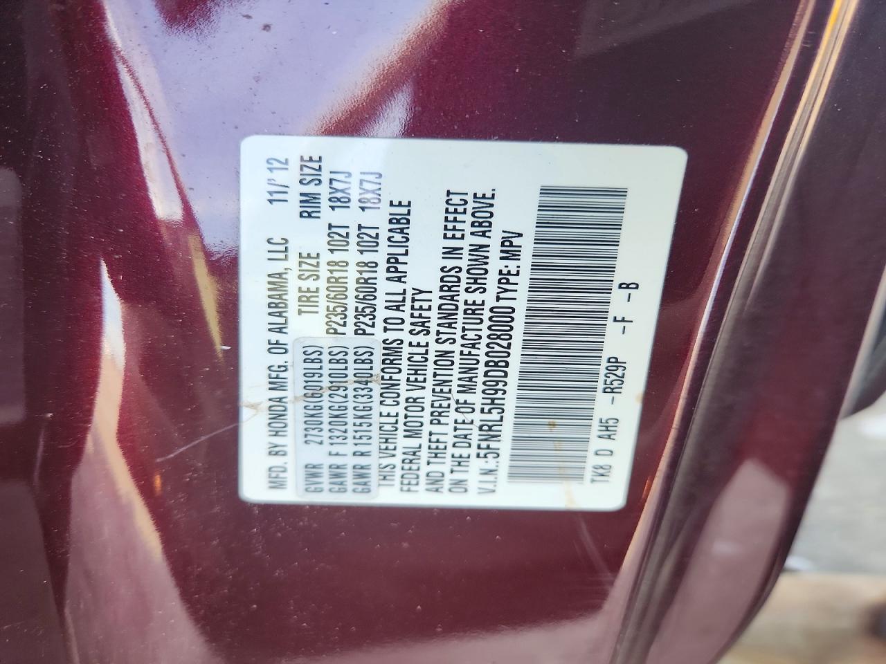 2013 HONDA ODYSSEY TOURING — Фото 12 из 12