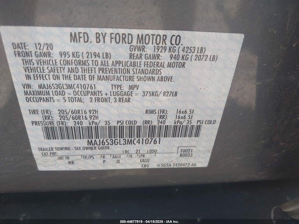 MAJ6S3GL3MC410761 2021 FORD ECOSPORT photo no. 9