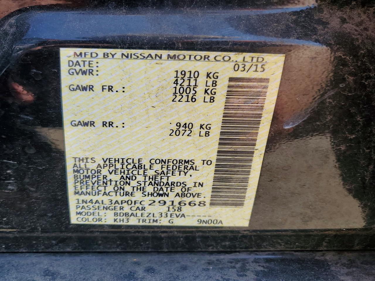 1N4AL3AP0FC291668 2015 NISSAN ALTIMA photo no. 12