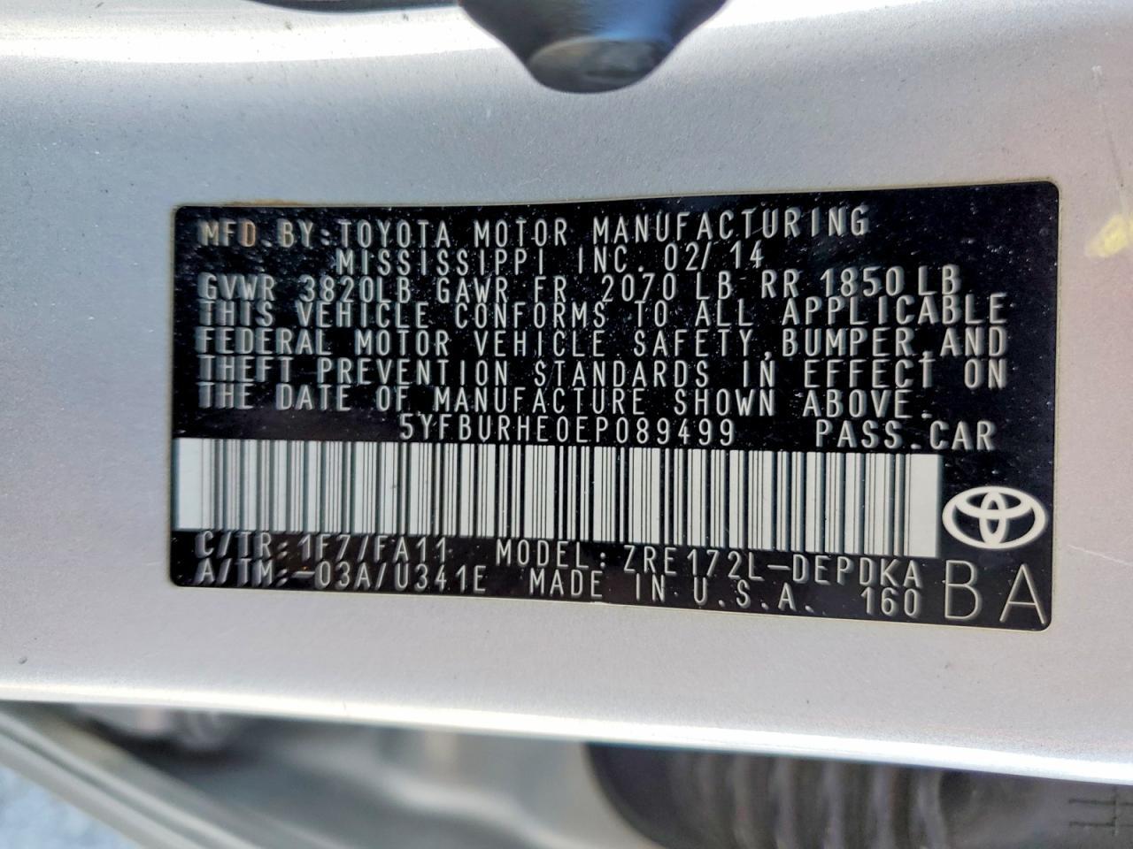 2014 TOYOTA COROLLA L — Фото 12 из 12