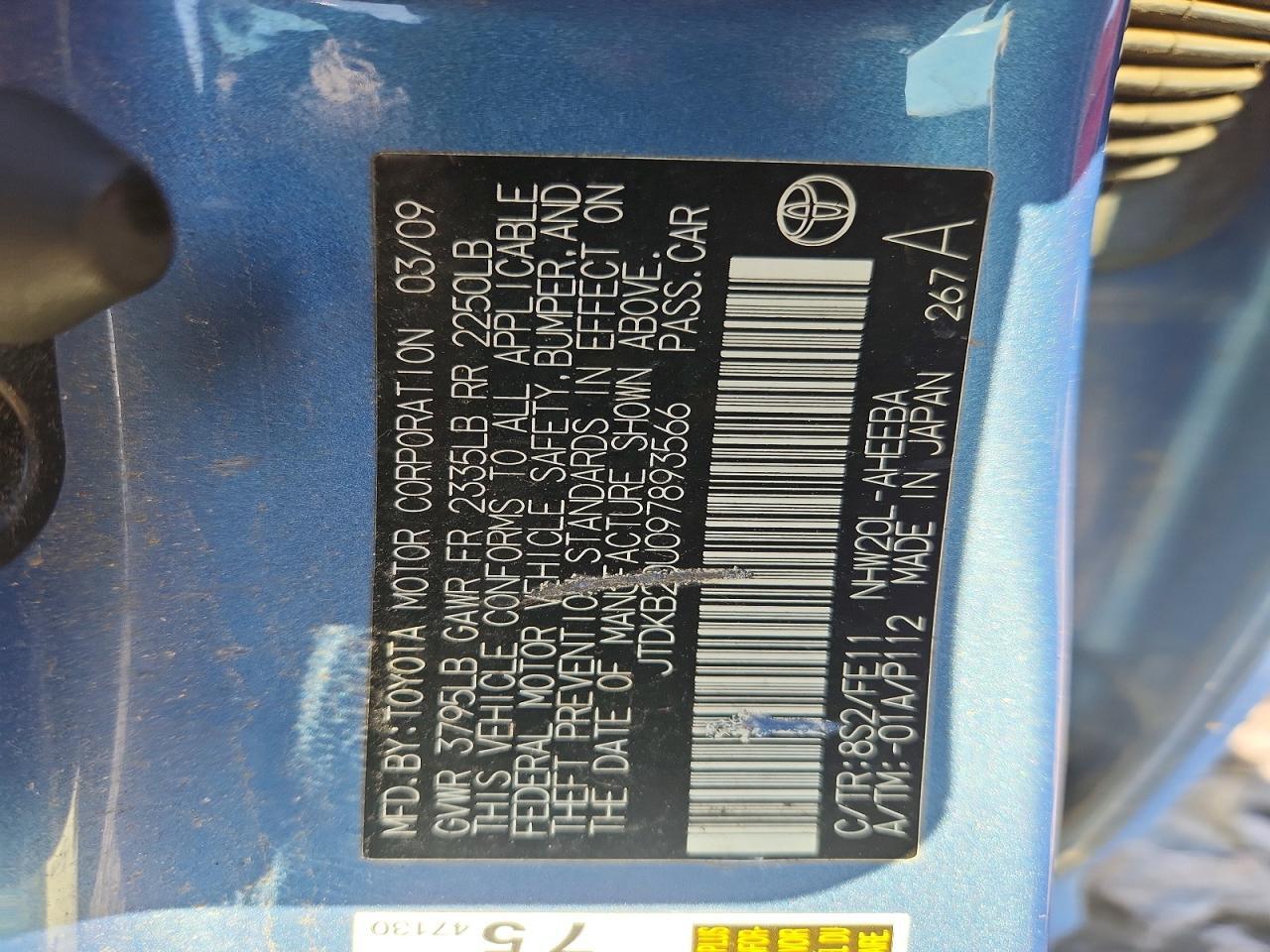 JTDKB20U097893566 2009 TOYOTA PRIUS photo no. 12