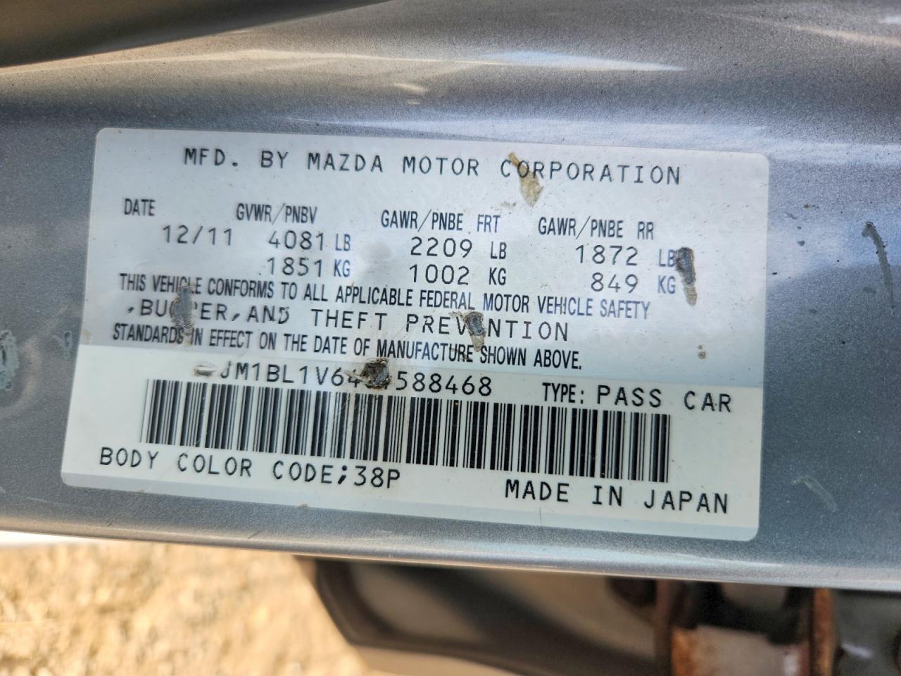 JM1BL1V64C1588468 2012 MAZDA 3 photo no. 12