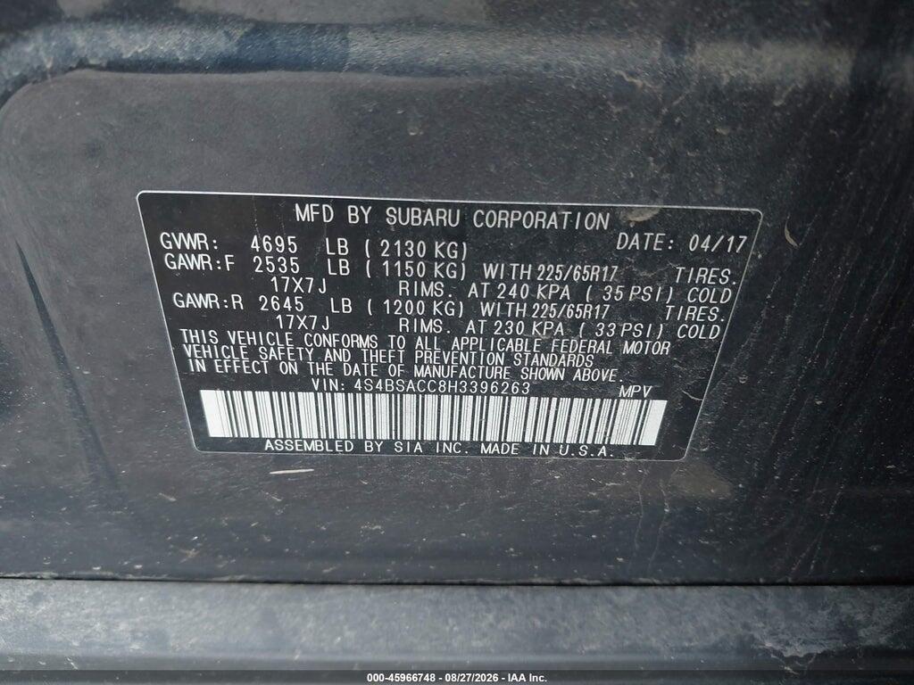 4S4BSACC8H3396263 2017 SUBARU OUTBACK photo no. 9