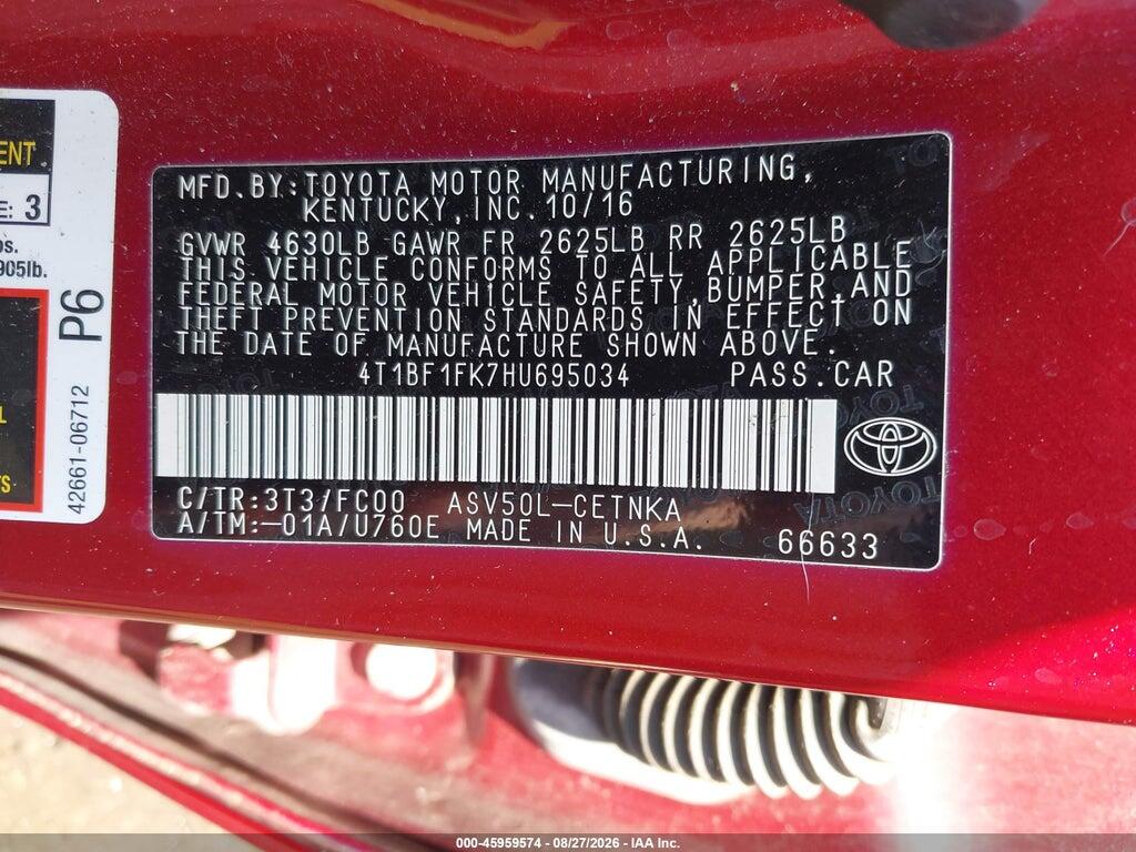 4T1BF1FK7HU695034 2017 TOYOTA CAMRY photo no. 9