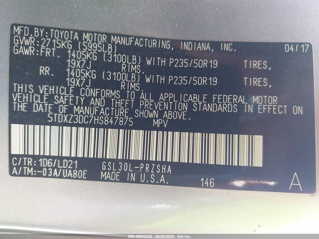 5TDXZ3DC7HS847875 2017 TOYOTA SIENNA photo no. 9