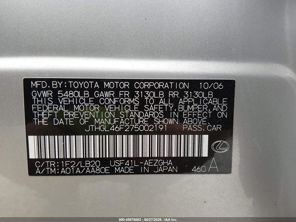 JTHGL46F275002191 2007 LEXUS LS 460 photo no. 9