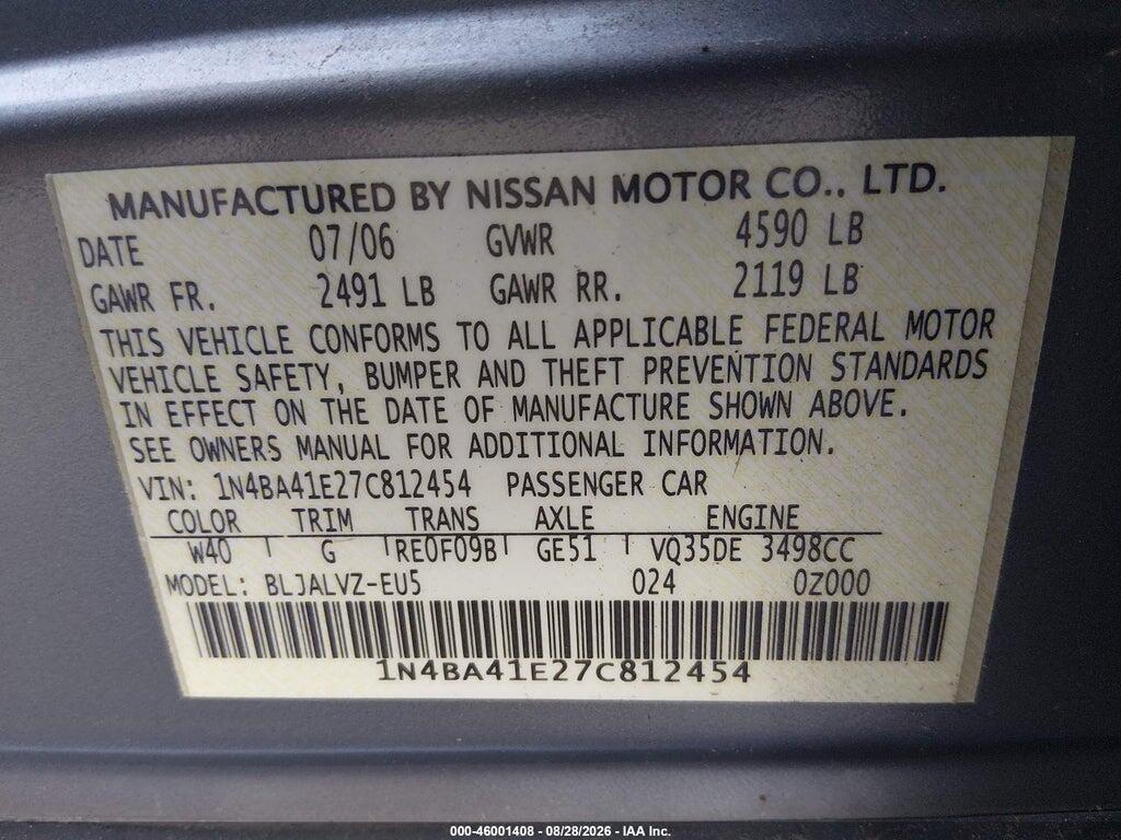 1N4BA41E27C812454 2007 NISSAN MAXIMA photo no. 9