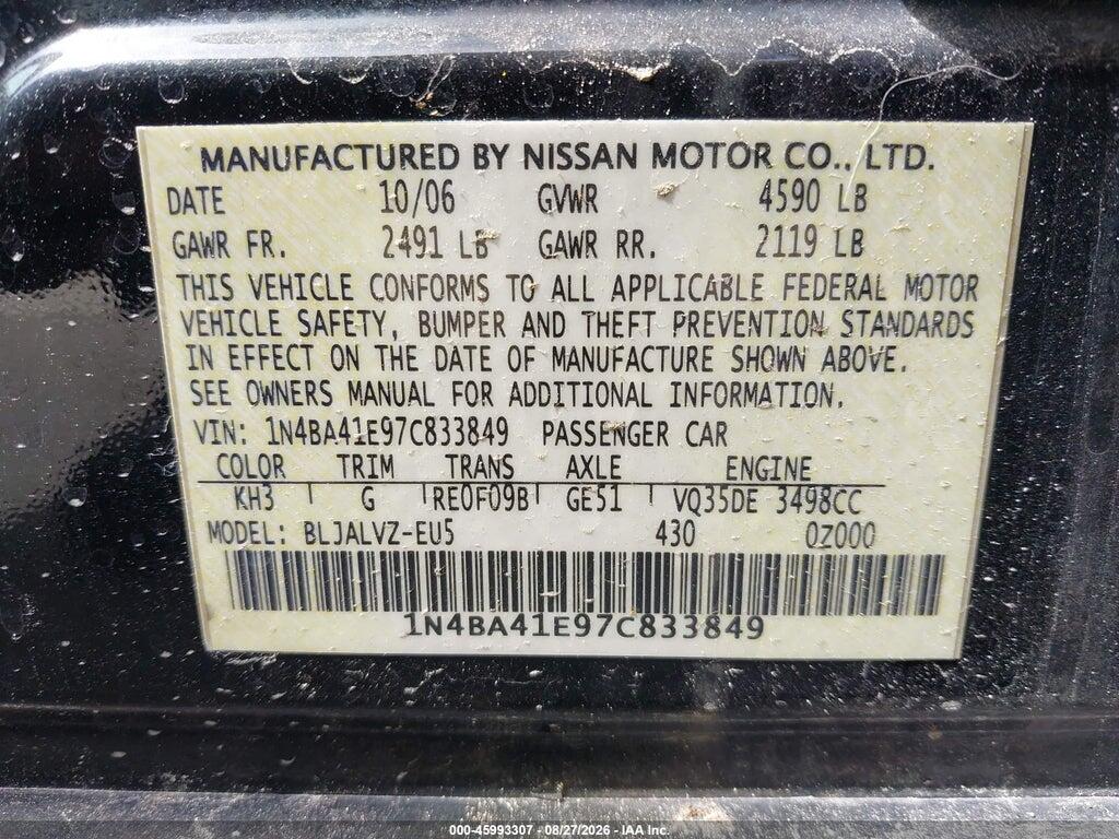 1N4BA41E97C833849 2007 NISSAN MAXIMA photo no. 9