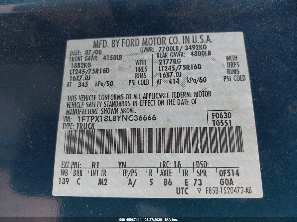 1FTPX18L8YNC36666 2000 FORD F-150 photo no. 9