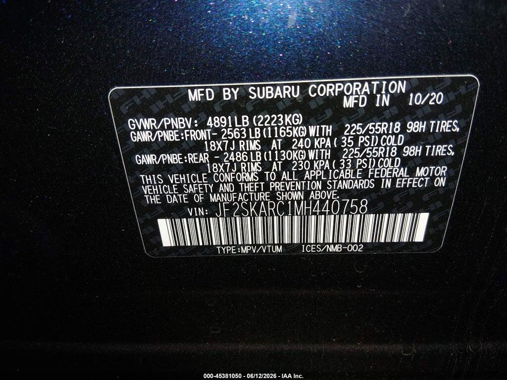 JF2SKARC1MH440758 2021 SUBARU FORESTER photo no. 9