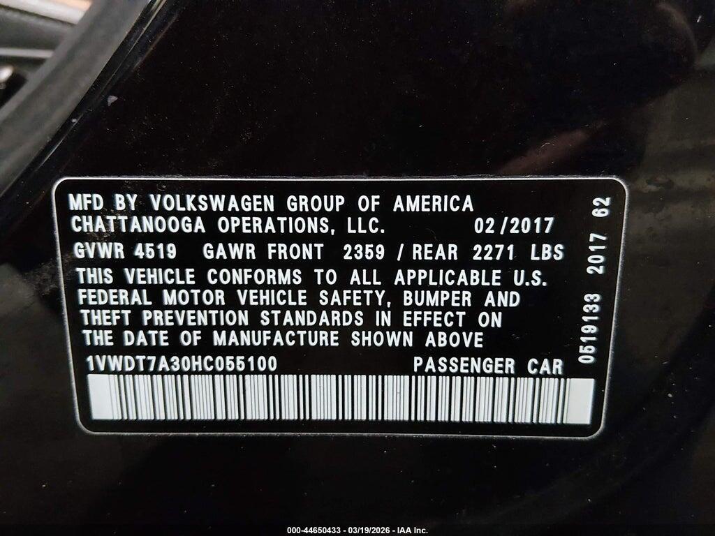 1VWDT7A30HC055100 2017 VOLKSWAGEN PASSAT photo no. 9