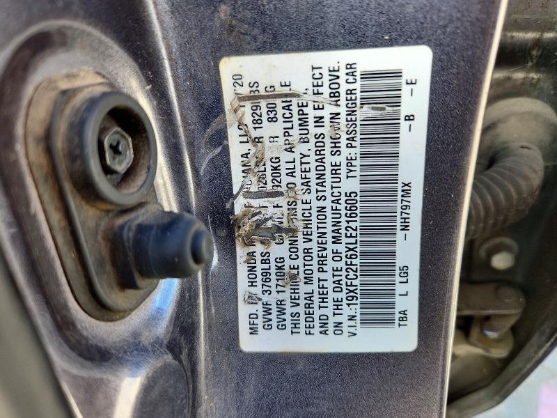 19XFC2F6XLE216605 2020 HONDA CIVIC photo no. 12