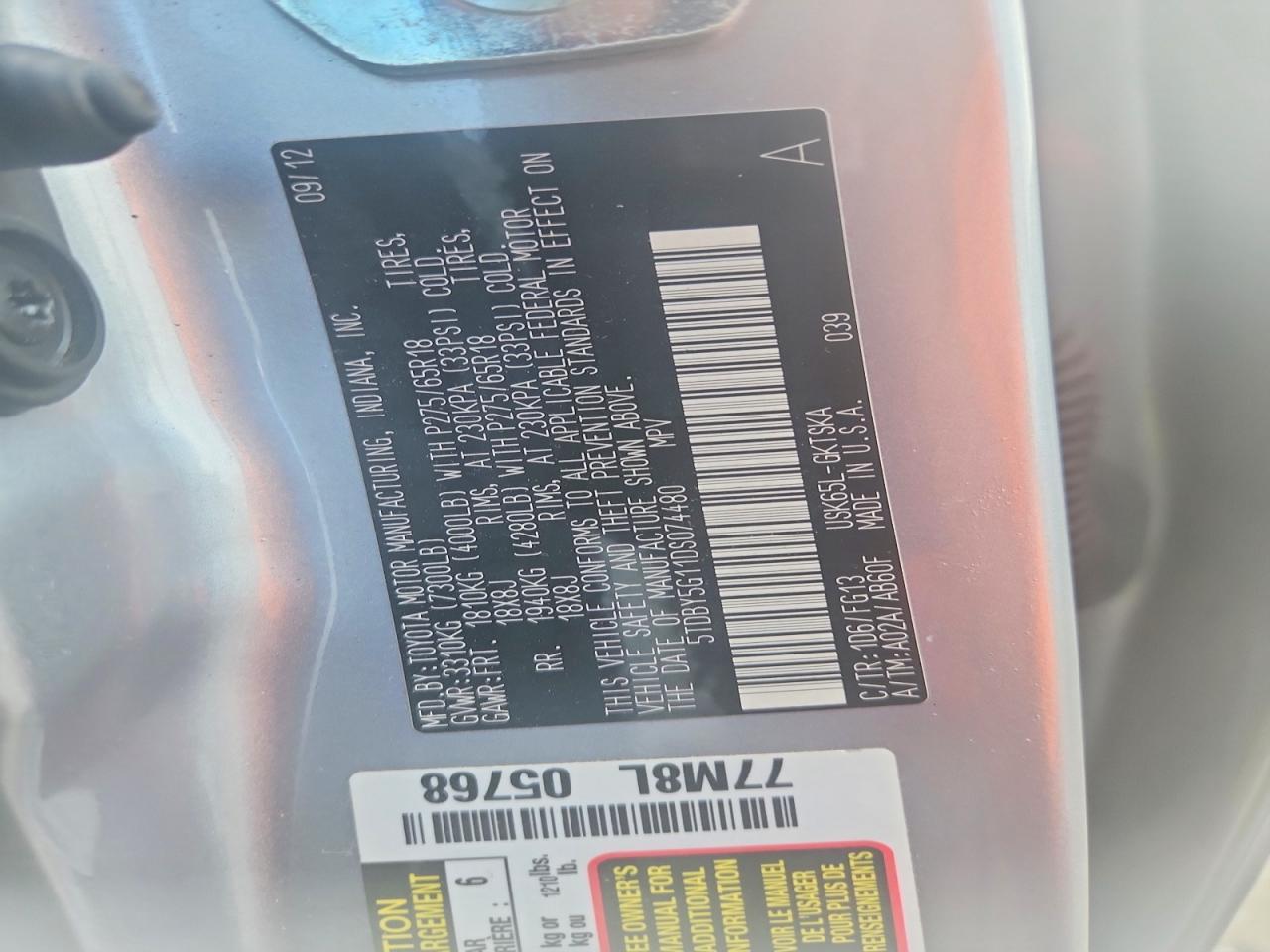 5TDBY5G11DS074480 2013 TOYOTA SEQUOIA photo no. 12