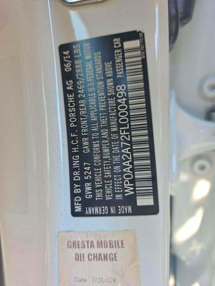 WP0AA2A72FL000498 2015 PORSCHE PANAMERA photo no. 10