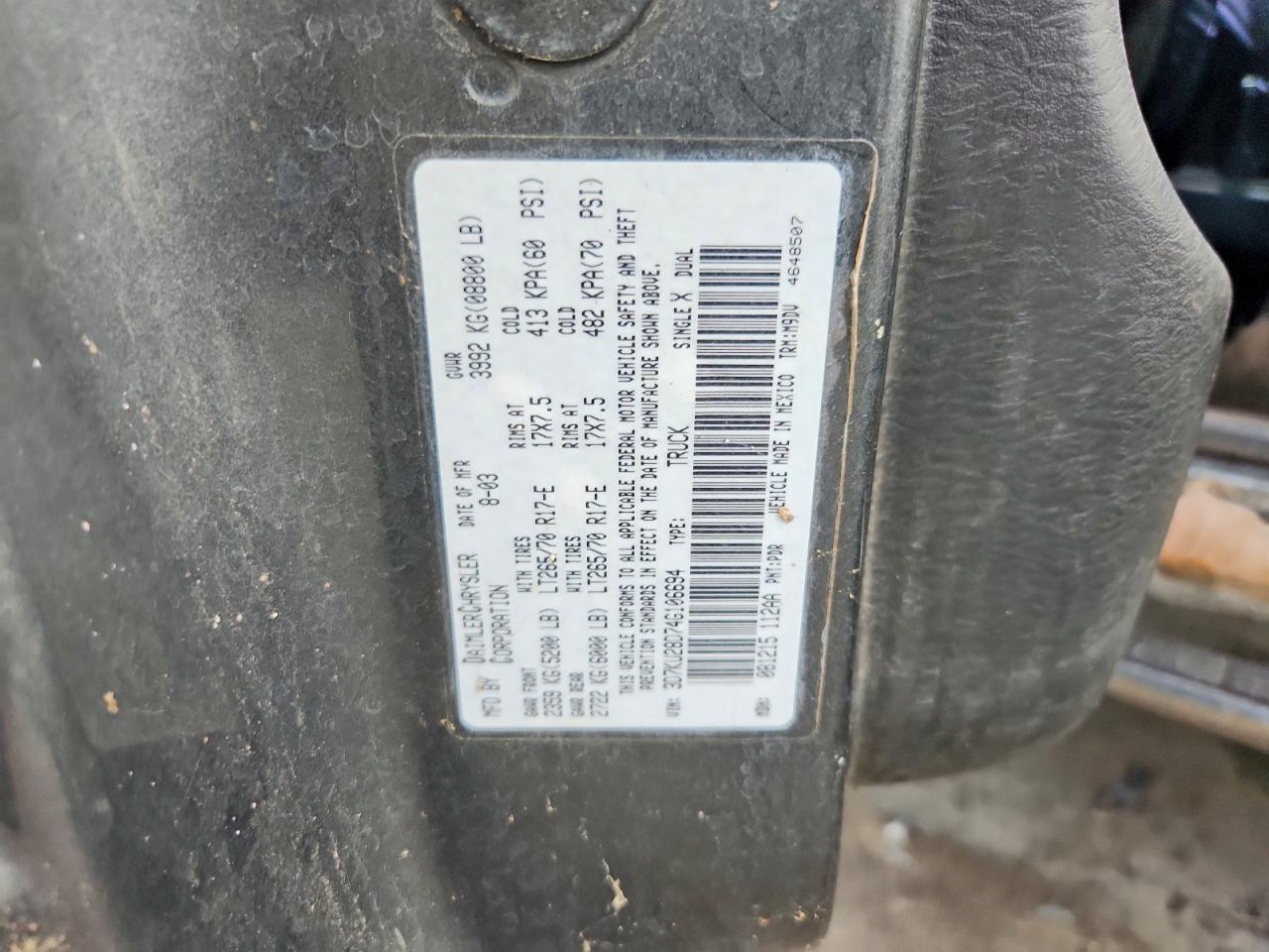3D7KU28D74G106694 2004 DODGE RAM 2500 photo no. 12