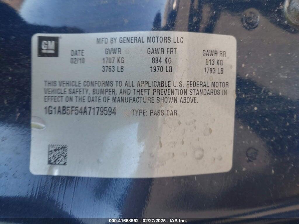 1G1AB5F54A7179594 2010 CHEVROLET COBALT photo no. 9