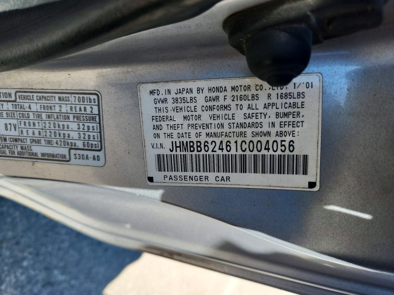 JHMBB62461C004056 2001 HONDA PRELUDE photo no. 12