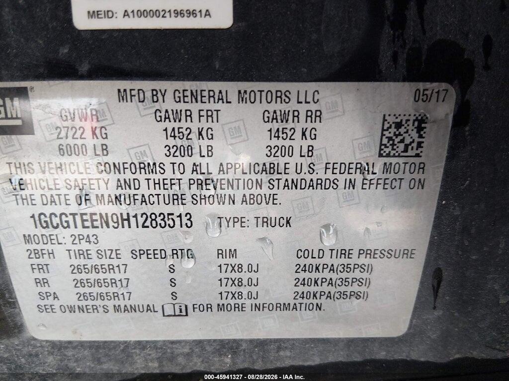 1GCGTEEN9H1283513 2017 CHEVROLET COLORADO photo no. 9
