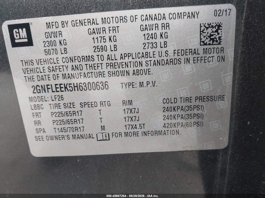 2GNFLEEK5H6300636 2017 CHEVROLET EQUINOX photo no. 9