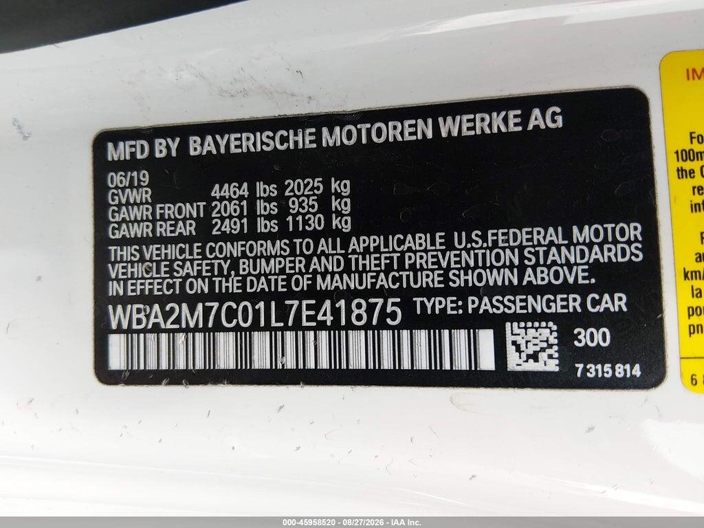 WBA2M7C01L7E41875 2020 BMW 230I photo no. 9