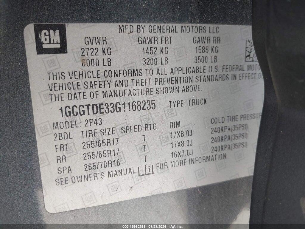 1GCGTDE33G1168235 2016 CHEVROLET COLORADO photo no. 9