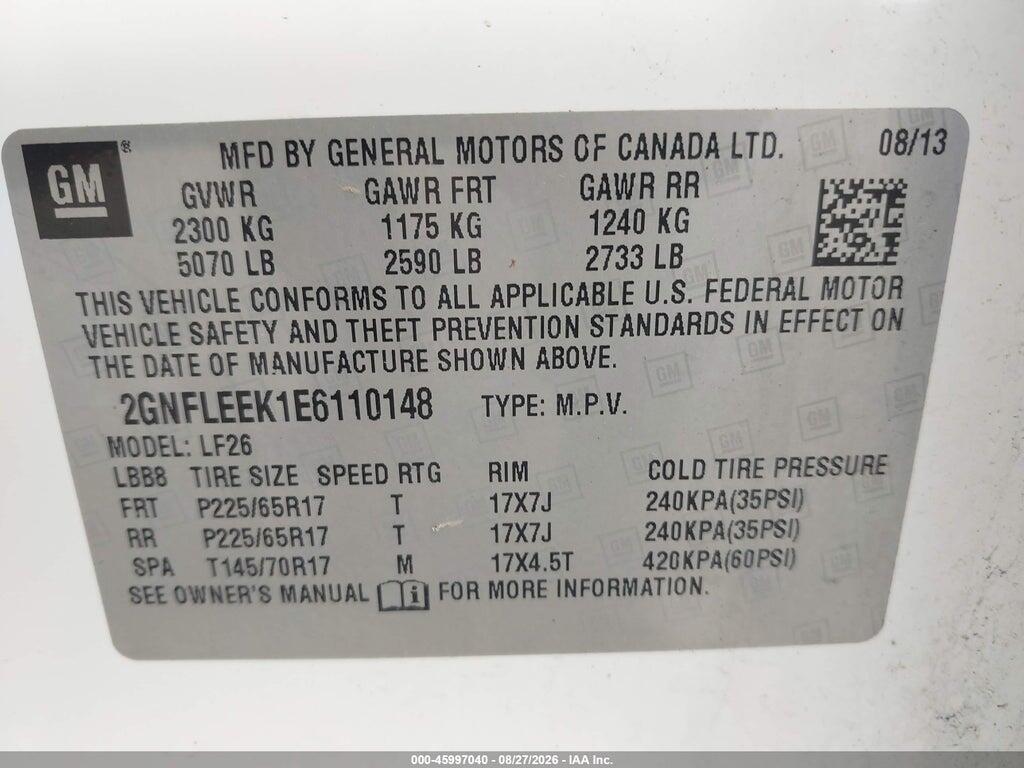 2GNFLEEK1E6110148 2014 CHEVROLET EQUINOX photo no. 9