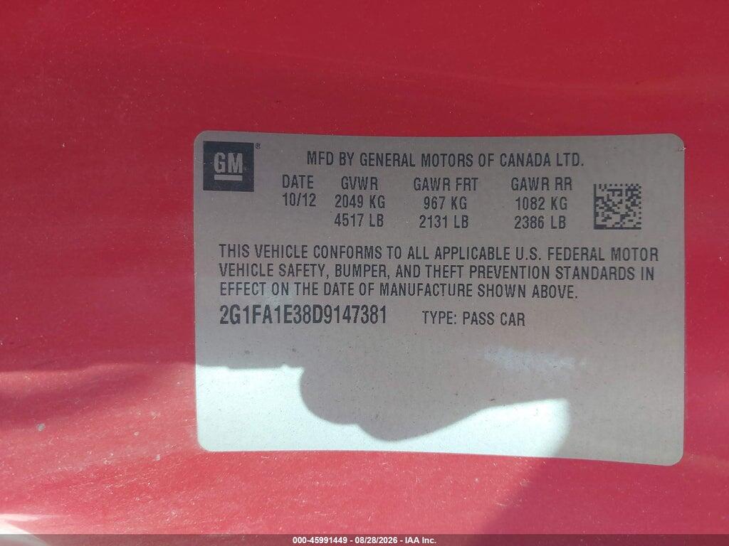 2G1FA1E38D9147381 2013 CHEVROLET CAMARO photo no. 9
