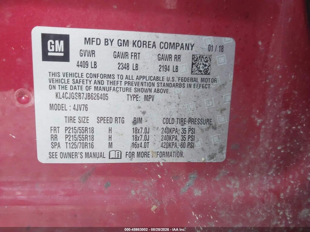 KL4CJGSB7JB626405 2018 BUICK ENCORE photo no. 9