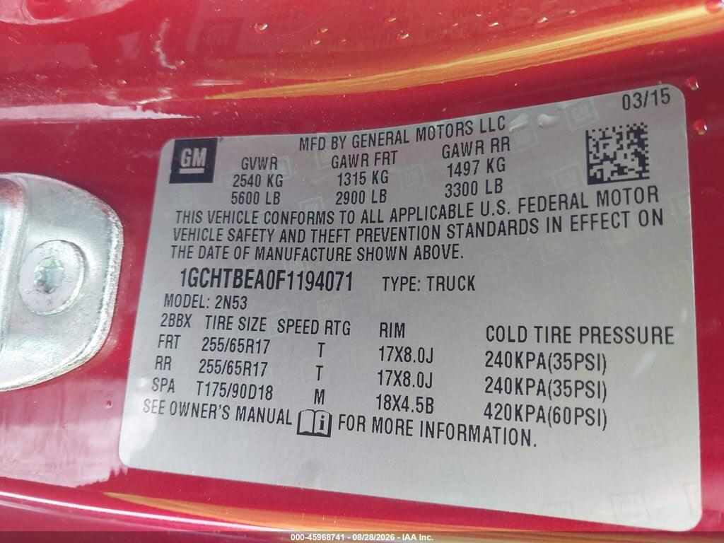 1GCHTBEA0F1194071 2015 CHEVROLET COLORADO photo no. 9