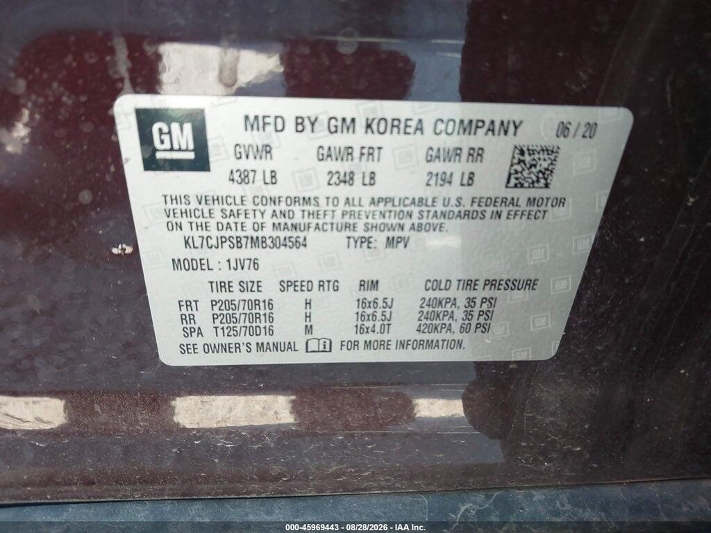 KL7CJPSB7MB304564 2021 CHEVROLET TRAX photo no. 9
