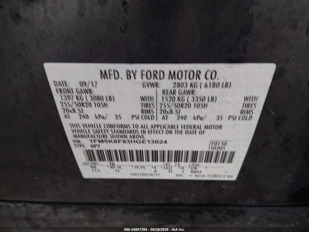 1FM5K8F83HGE13024 2017 FORD EXPLORER photo no. 9