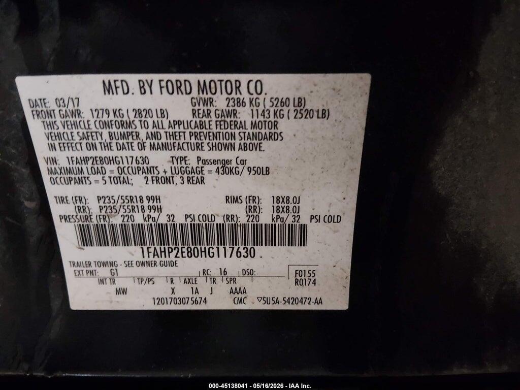 1FAHP2E80HG117630 2017 FORD TAURUS photo no. 9