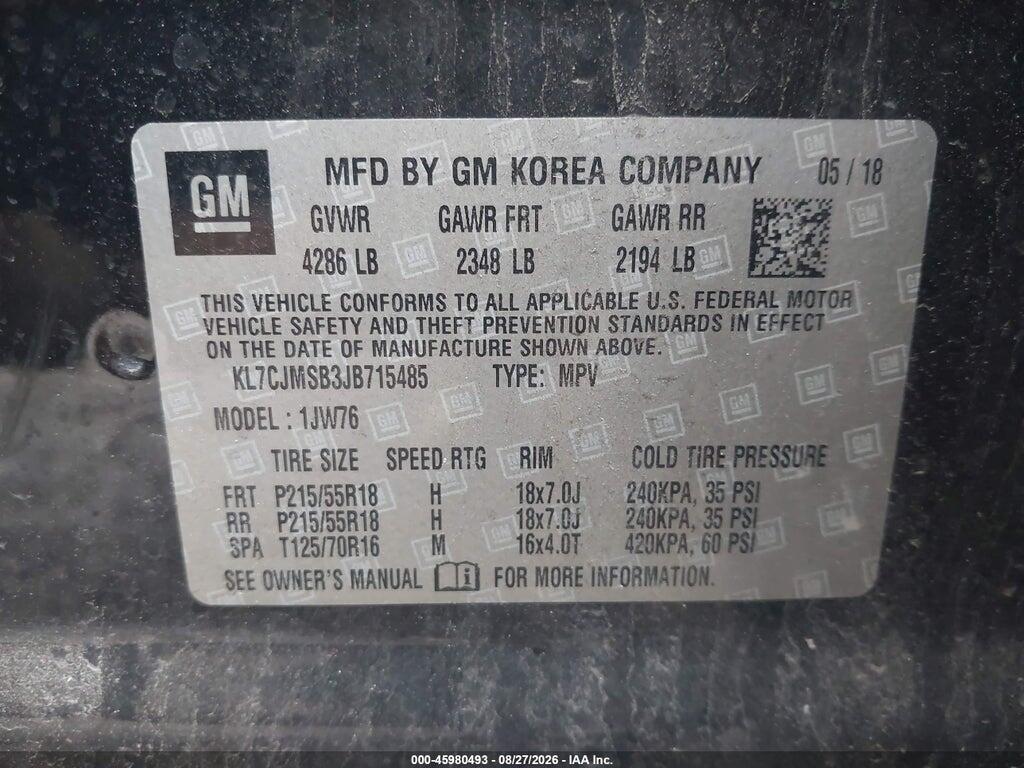 KL7CJMSB3JB715485 2018 CHEVROLET TRAX photo no. 9