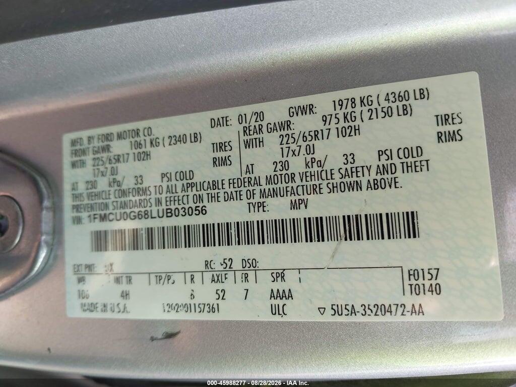 1FMCU0G68LUB03056 2020 FORD ESCAPE photo no. 9