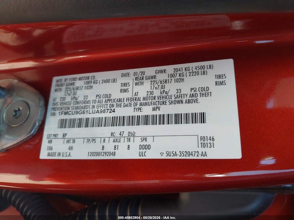 1FMCU9G61LUA98724 2020 FORD ESCAPE photo no. 9