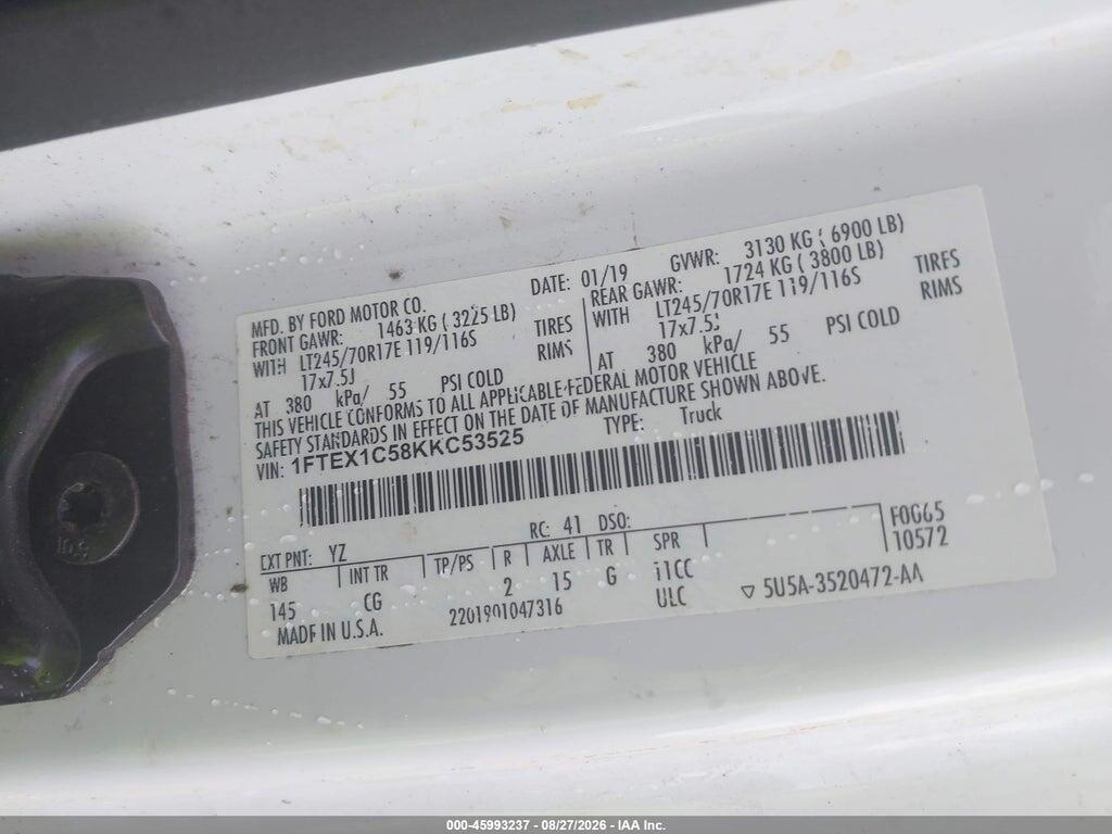 1FTEX1C58KKC53525 2019 FORD F-150 photo no. 9