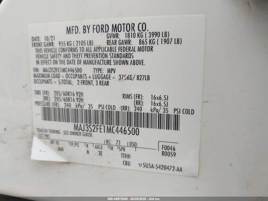 MAJ3S2FE1MC446500 2021 FORD ECOSPORT photo no. 9
