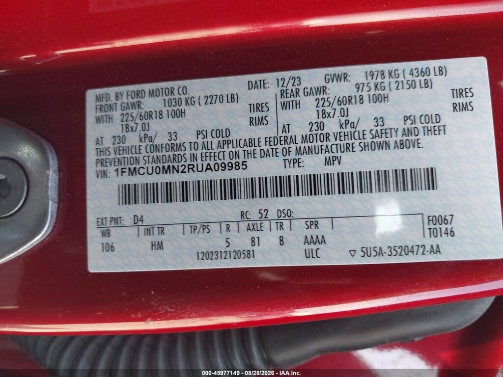1FMCU0MN2RUA09985 2024 FORD ESCAPE photo no. 9