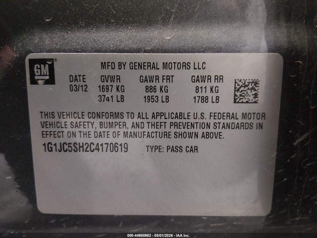 1G1JC5SH2C4170619 2012 CHEVROLET SONIC photo no. 9