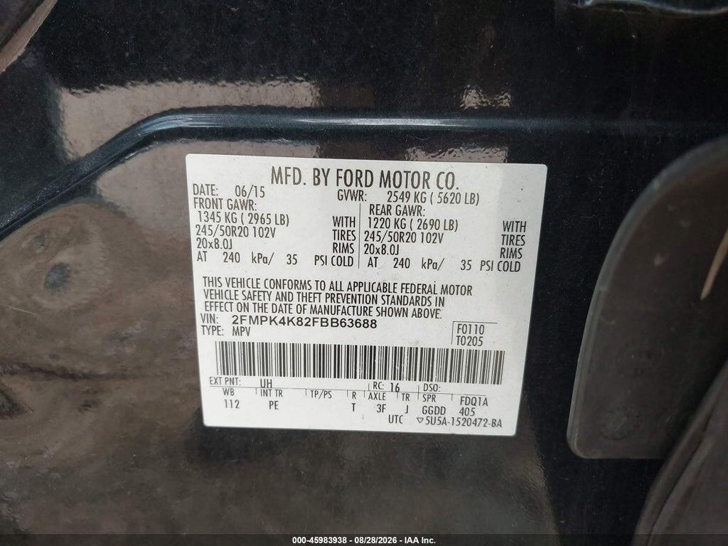 2FMPK4K82FBB63688 2015 FORD EDGE photo no. 9