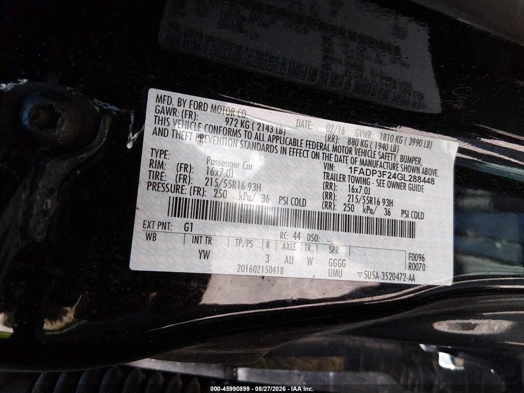 1FADP3F24GL288448 2016 FORD FOCUS photo no. 9