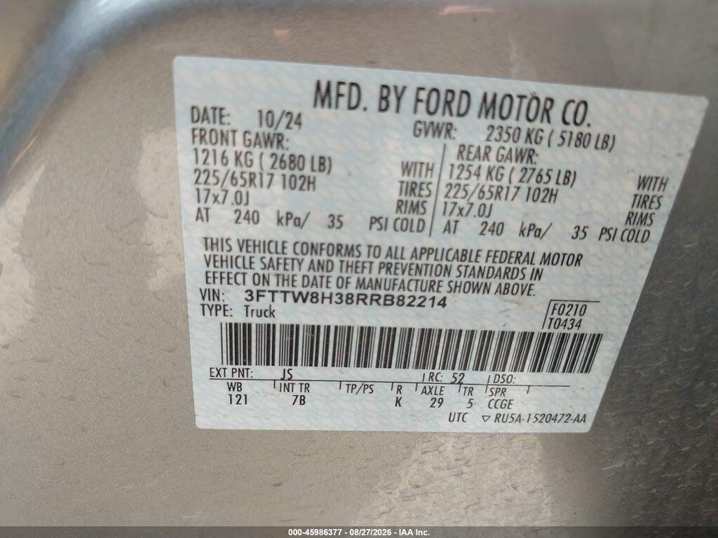 3FTTW8H38RRB82214 2024 FORD MAVERICK photo no. 9