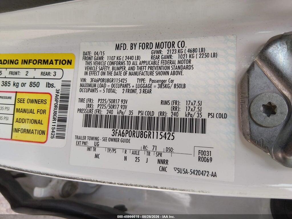 3FA6P0RU8GR115425 2016 FORD FUSION HYBRID photo no. 9