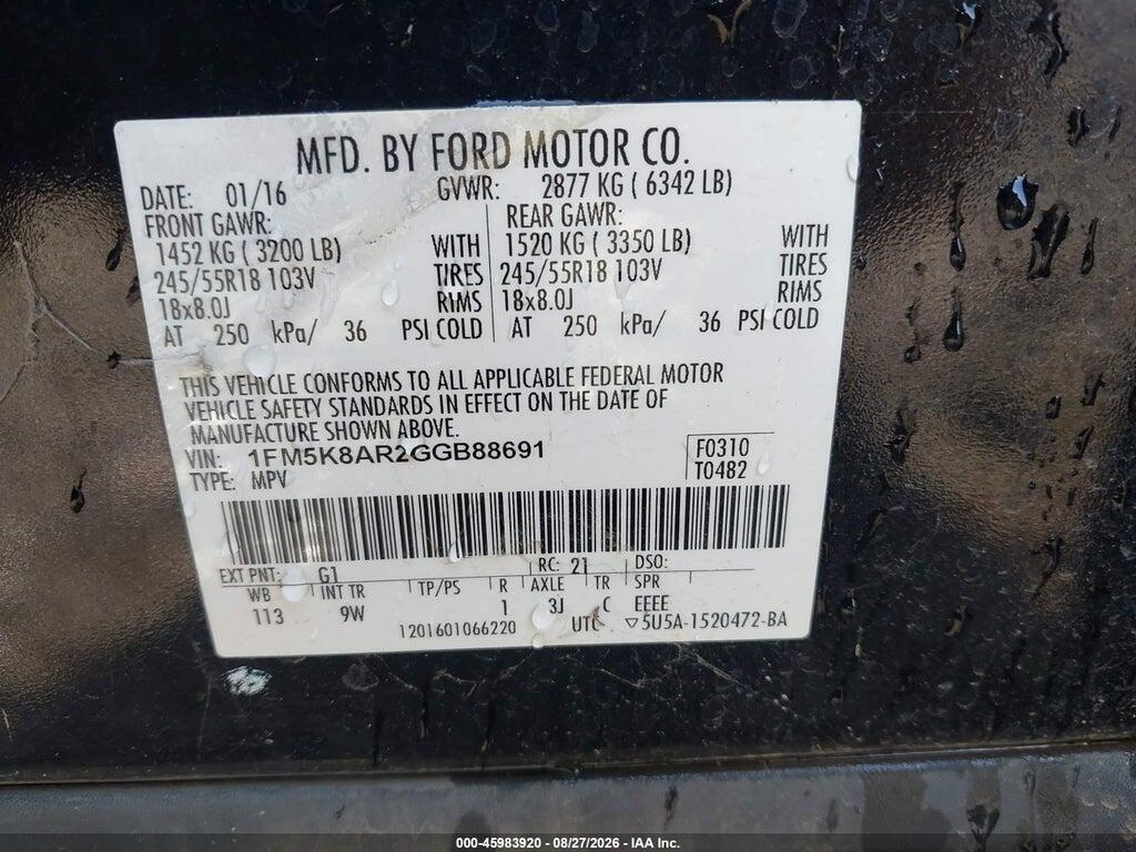 1FM5K8AR2GGB88691 2016 FORD UTILITY POLICE INTERCEPTOR photo no. 4