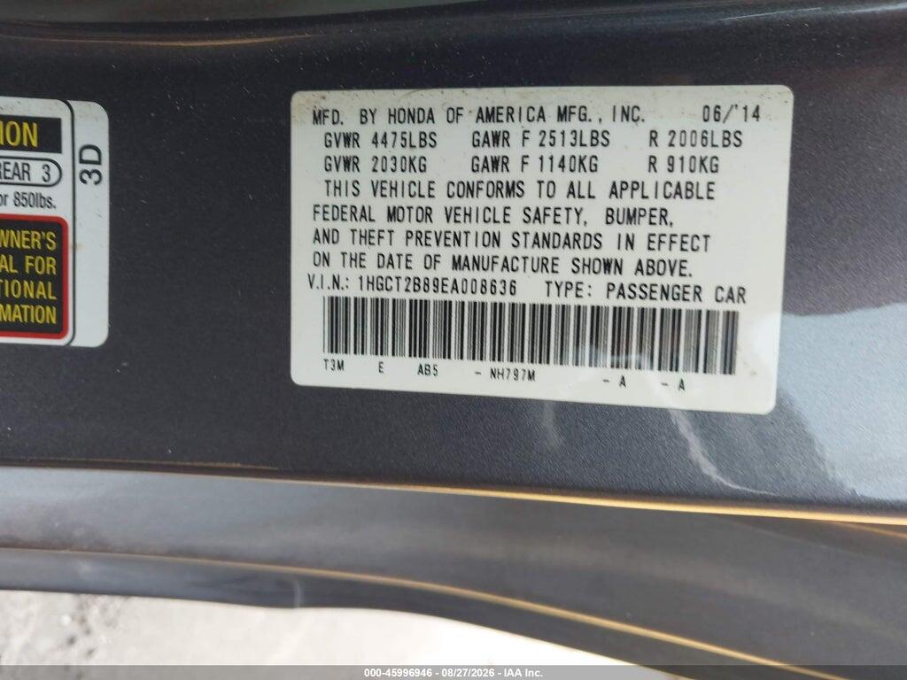 1HGCT2B89EA008636 2014 HONDA ACCORD photo no. 9