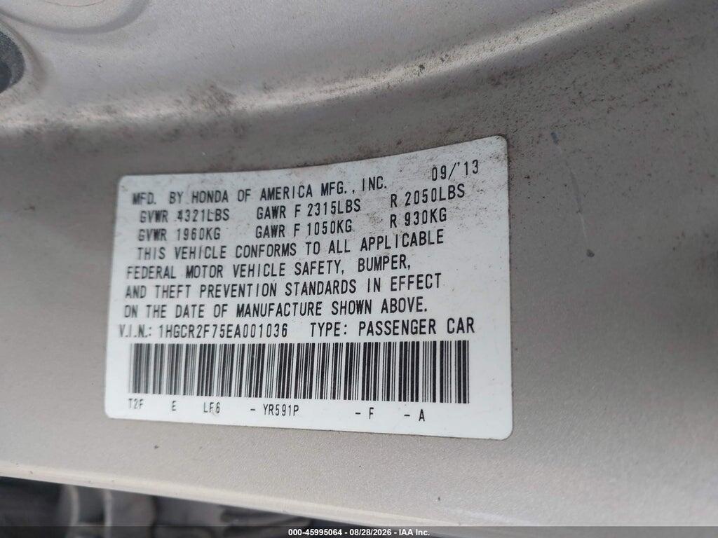 1HGCR2F75EA001036 2014 HONDA ACCORD photo no. 9