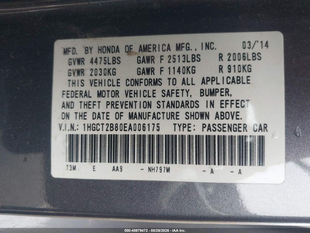 1HGCT2B80EA006175 2014 HONDA ACCORD photo no. 9