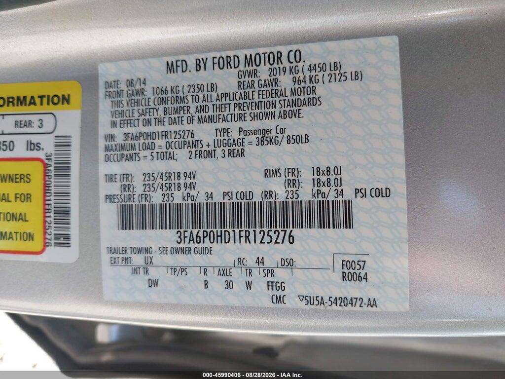 3FA6P0HD1FR125276 2015 FORD FUSION photo no. 9