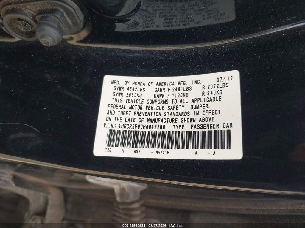 1HGCR3F00HA042266 2017 HONDA ACCORD photo no. 9